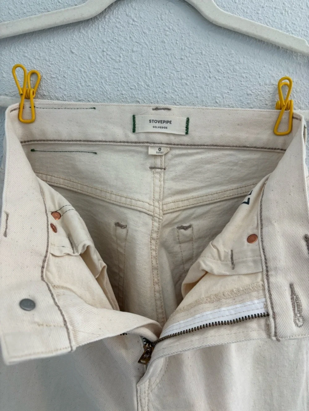AE77 Cream Stovepipe Selvedge Jeans (size 0 short) American Eagle Premium - Picture 3 of 9